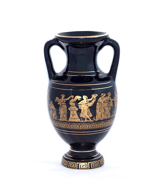 istock Antique black vase on white background 592001696