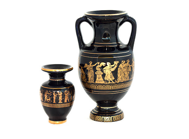 istock Two antique black vases on white background 592001730