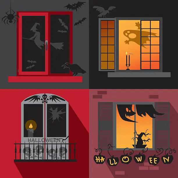 Vector illustration of Halloween holiday Windows