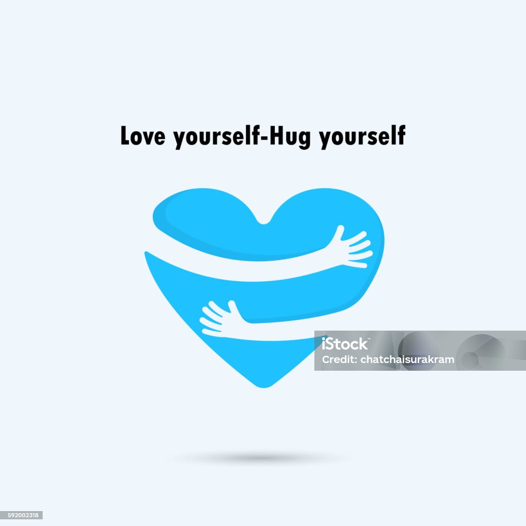 Hug yourself icon.Love yourself icon. Hug yourself icon.Love yourself icon.Love and Heart Care logo.Vector illustration Embracing stock vector