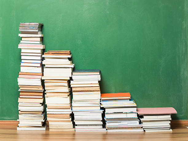 istock Ladder Made Of Books In Front Of Blackboard 592004134