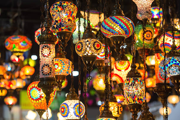 Colorful Moroccan style lanterns stock photo