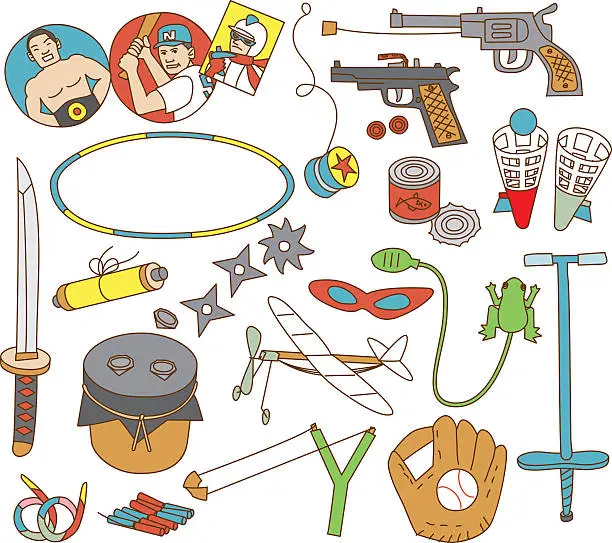 Vector illustration of Japan of old toys. Boy toys.