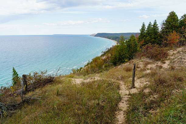 lago michigan, na península leelanau terra - leelanau peninsula - fotografias e filmes do acervo