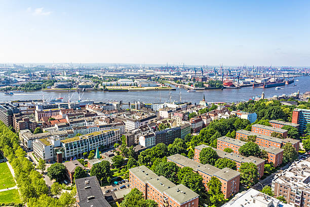 istock Aerial view of Hamburg harbor 592011388