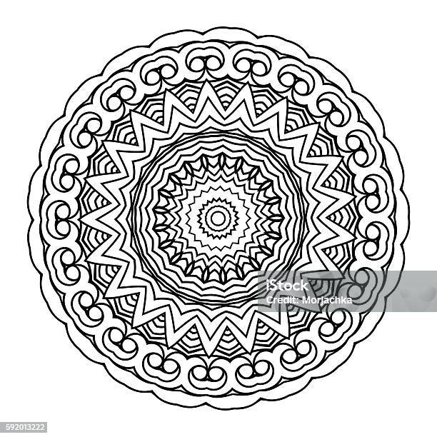 Vector Monochrome Background For Adult Coloring Book Lace Design Mandala Stock Illustration - Download Image Now