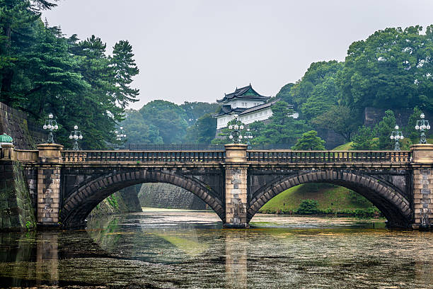 imperial palace & nijubashi bridge, tokyo - japanese culture landscape landscaped ornamental garden imagens e fotografias de stock