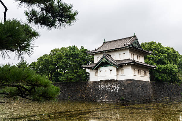 Tokyo, Japan - October 11, 2015: View of one of the towers in the corner of the Imperial Palace in Tokyo, Japan, as seen from the public Kokyo Gaien.