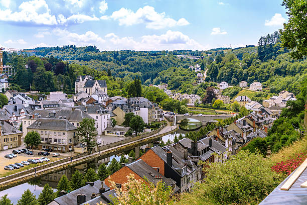 View of medieval Bouillon city in Belgium stock photo