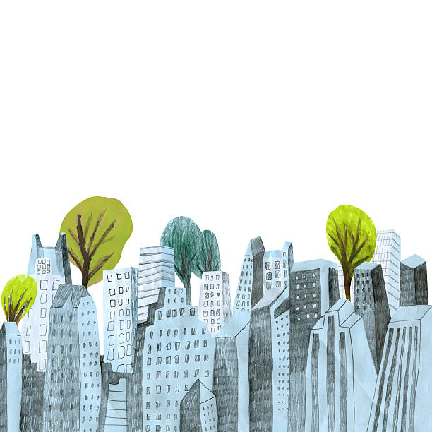 City skyline with trees on white background vector art illustration