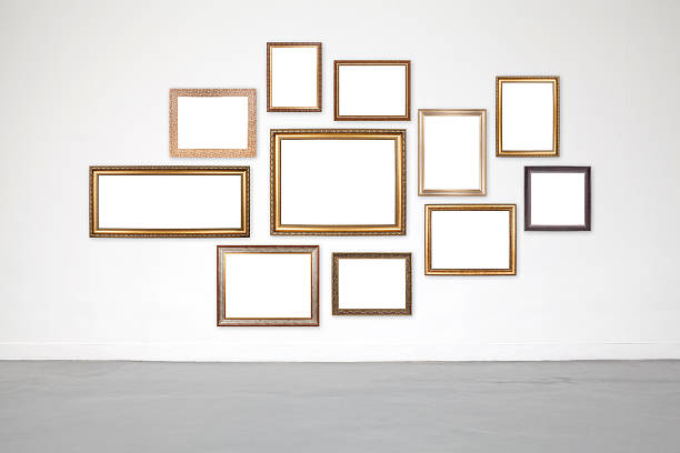 Classic frame on white cement wall in showroom and gallery. Classic frame on white cement wall in showroom and gallery. art museum photos stock pictures, royalty-free photos & images