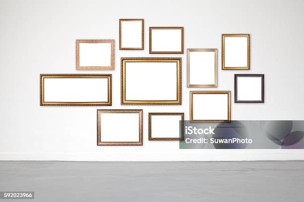 Classic Frame On White Cement Wall In Showroom And Gallery Stock Photo - Download Image Now