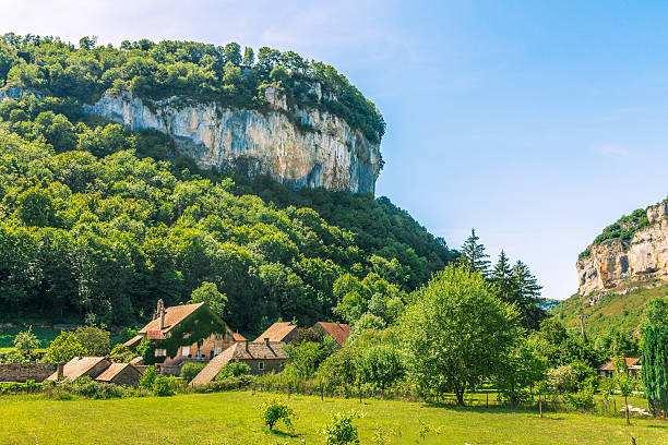 Picturesque medieval village Chateau-Chalon under the mountain Picturesque medieval village Chateau-Chalon under the mountain. Chalon, Departement Jura, Franche-Comte, France jura france stock pictures, royalty-free photos & images