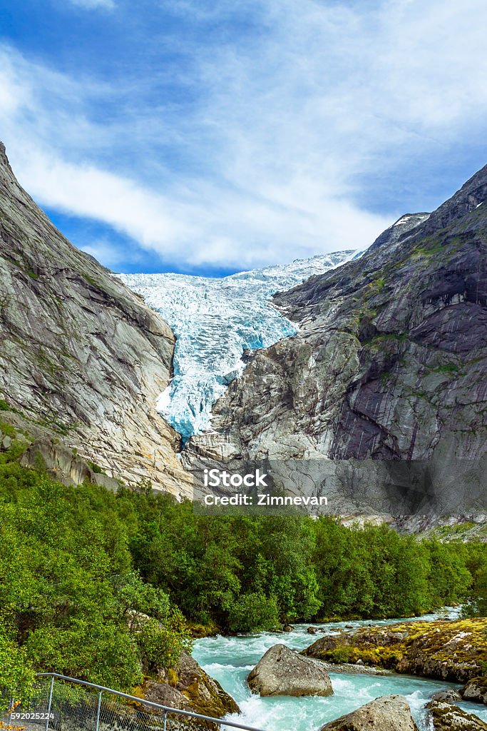 Famous Briksdalsbreen glacier in Briksdalen valley, Norway Norway, Jostedalsbreen National Park. Famous Bodalsbreen glacier in Bodalsdalen valley. Briksdalsbreen Glacier Stock Photo