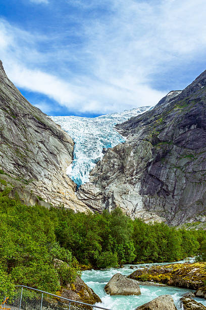 Famous Briksdalsbreen glacier in Briksdalen valley, Norway stock photo