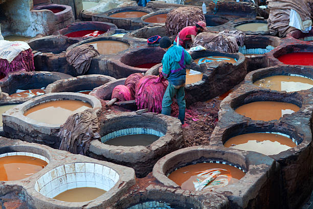 View of a tannery, tinting leather, Fez, Morocco