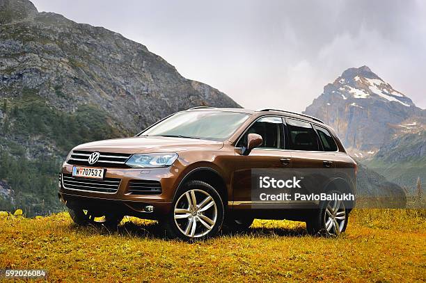 Volkswagen Touareg Іі In Alps Mountain Stock Photo - Download Image Now - Volkswagen, Car, Sports Utility Vehicle