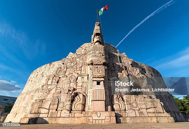 Wide Angle Shot Of Homeland Monument Paseo Montejo Merida Yucatan Stock Photo - Download Image Now