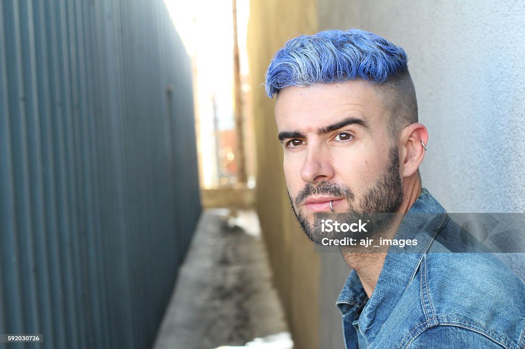 Urban Blue Hair Disco Punk Fashion Style Stock Photo - Download Image Now - Blue  Hair, Men, Males - iStock