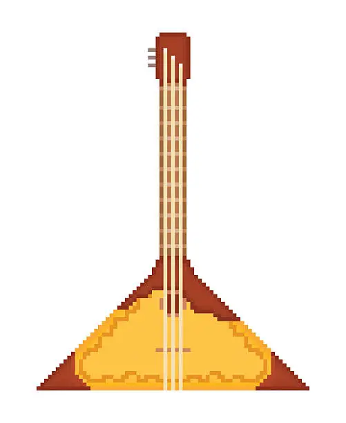 Vector illustration of Pixel art balalaika, russian stringed wooden musical instrument