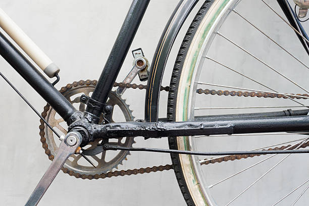 istock Bicycle pedal, chain wheel on the lower part of bicycle. 592031786