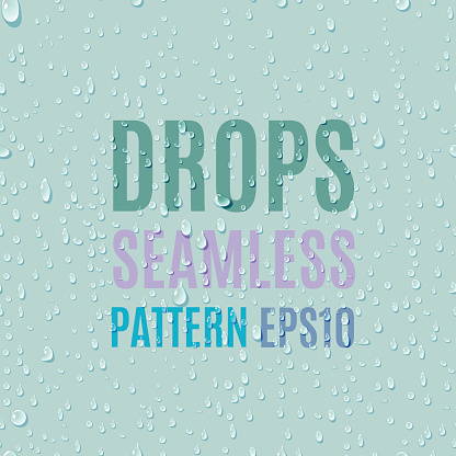 Set of water transparent drops seamless pattern. Rain drops. Condensed water background. Water drops scattered across the surface. Water drops seamless background. Vector illustration