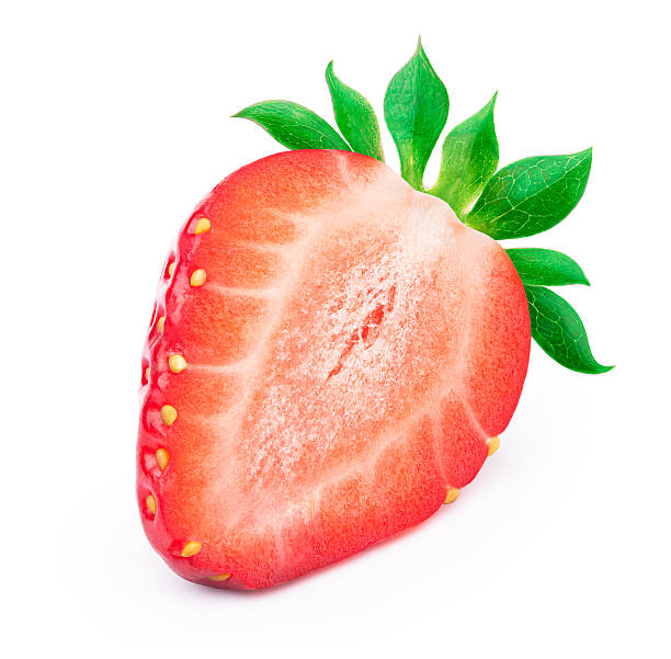 istock Sliced strawberry with leaves isolated 592034312