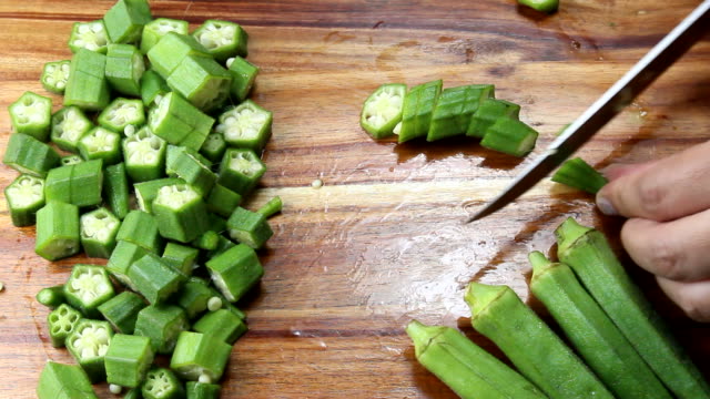 Chopping Lady's finger or Okra