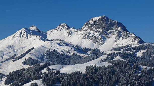 mt videmanette in winter - bernese oberland gstaad winter snow imagens e fotografias de stock