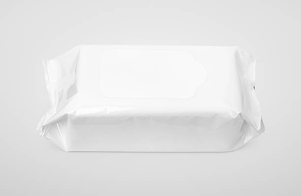 istock Wet wipes white package with flap on gray 592361628