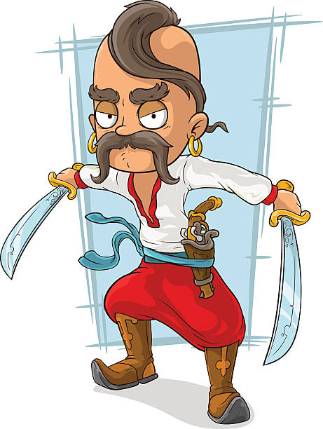 Cartoon cossack with swords and pistol A vector illustration of cartoon cossack with swords and pistol cossack stock illustrations