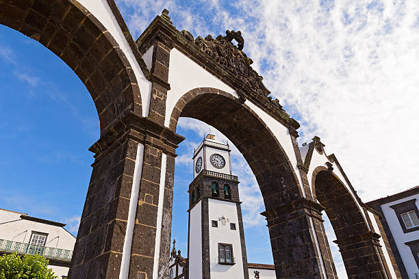 historical entrance in ponta delgada in azores, portugal. - ponta delgada imagens e fotografias de stock