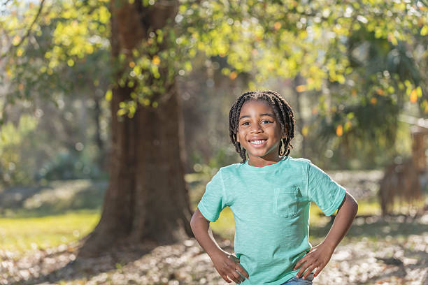 istock Young African American boy standing in park 592362704
