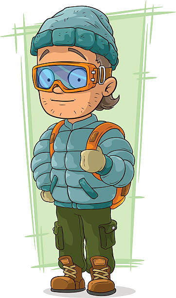 illustrazioni stock, clip art, cartoni animati e icone di tendenza di cartoon turista cool in berretto e occhiali - pocket suit glasses jacket