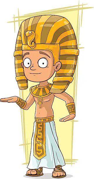 Vector illustration of Cartoon young Egyptian Pharaon in golden clothes