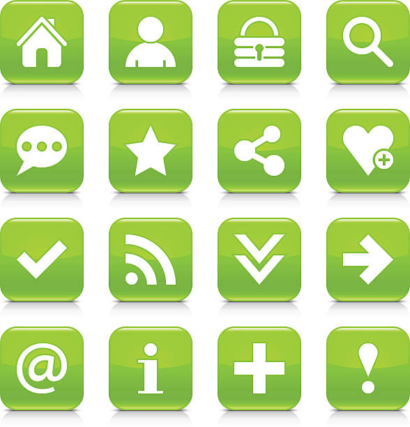 ilustraciones, imágenes clip art, dibujos animados e iconos de stock de botón web de icono cuadrado redondeado de signo básico verde - exclamation point speech speech bubble green