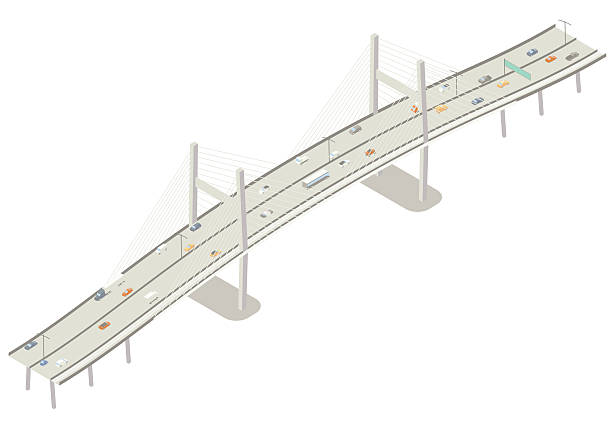 isometrisches kabel blieb brücke illustration - cable stayed bridge illustrations stock-grafiken, -clipart, -cartoons und -symbole