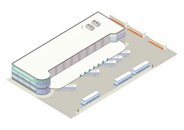 Vector illustration of Isometric bus depot illustration