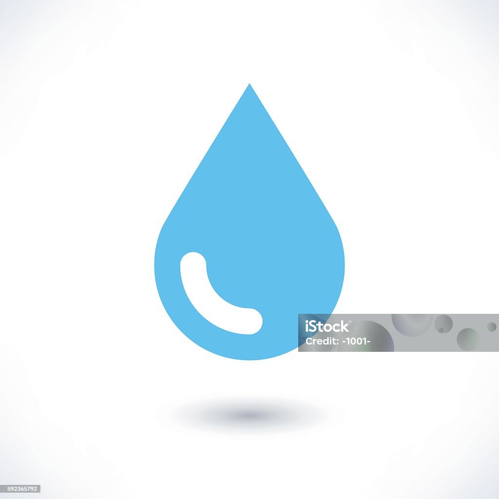 Blue water drop icon with shadow on white Blue water drop icon with gray shadow on white background. Simple, solid, plain, flat style. Vector illustration graphic web design element in 8 eps Drop stock vector