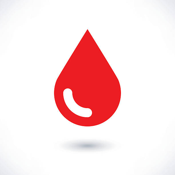 Ícone de gota vermelha de sangue com sombra cinza no branco - ilustração de arte em vetor