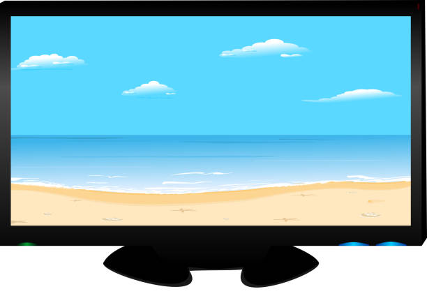 illustrazioni stock, clip art, cartoni animati e icone di tendenza di plasma della tv l'immagine della spiaggia - solar flat panel