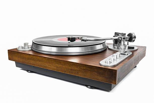 Turntable with vinyl record isolated on white background with clipping path