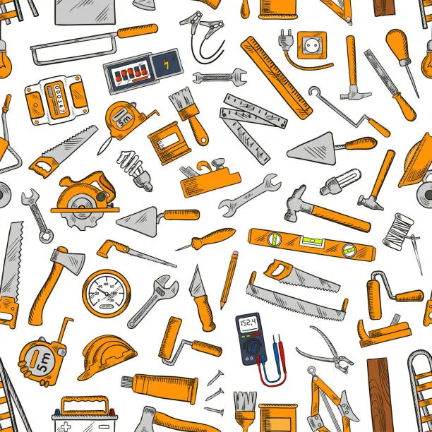 Vector illustration of Building tool and equipment seamless pattern