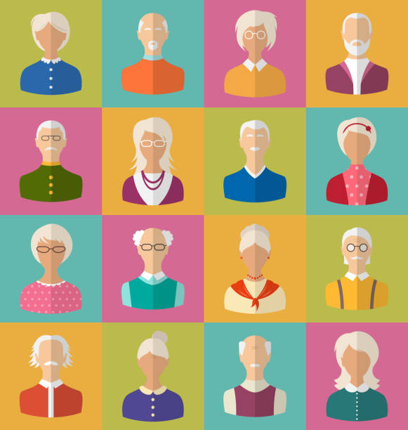 illustrations, cliparts, dessins animés et icônes de personnes âgées de visages femmes et hommes tête grise - women professor mature adult human face