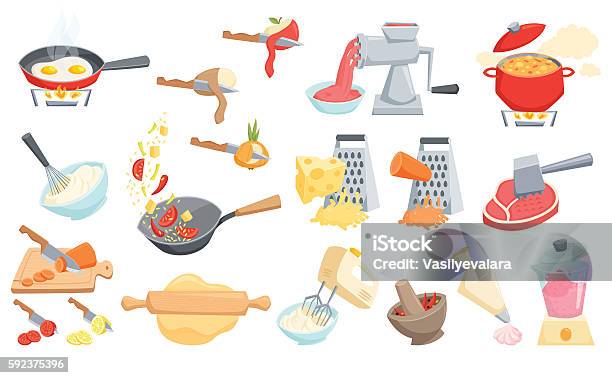 Cooking Processes Drawing Cooking Process Set Stock Illustration - Download Image Now - Grater ...