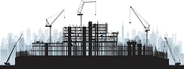 Vector illustration of Scaffolding (Cranes and Buildings are Moveable and Complete)