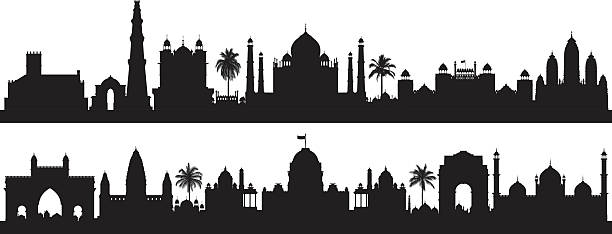 indien (gebäude sind detailliert, vollständig und beweglich) - delhi new delhi panoramic india stock-grafiken, -clipart, -cartoons und -symbole