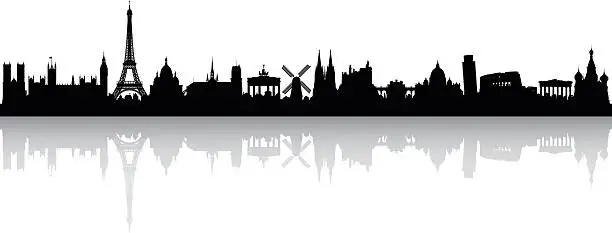 Vector illustration of Europe Skyline (Buildings are Detailed, Complete and Moveable)