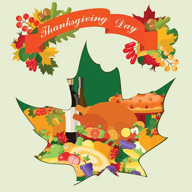 Vector illustration of Thanksgiving card with maple leaf