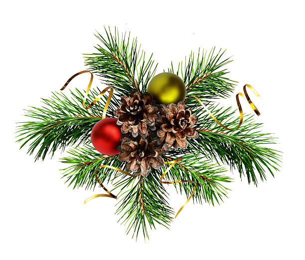 istock Christmas decoration with pine twigs, cones and balls 592383718